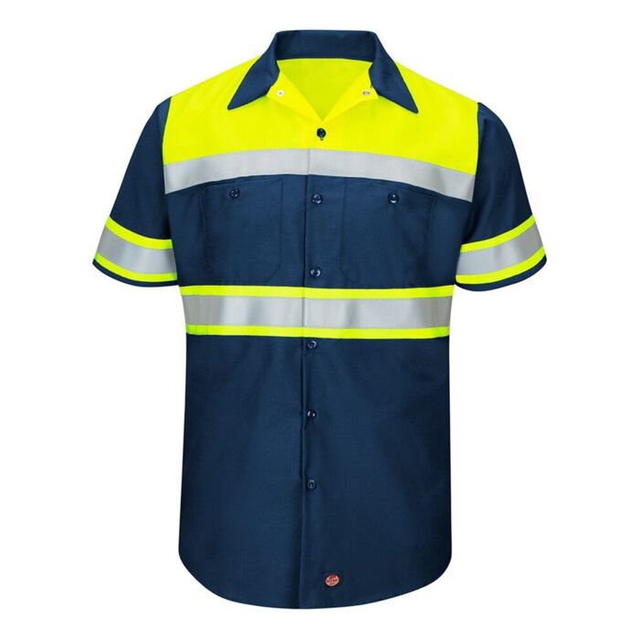 Men's Tall Hi-Visibility Colorblock Ripstop Short Sleeve Work Shirt Thumbnail